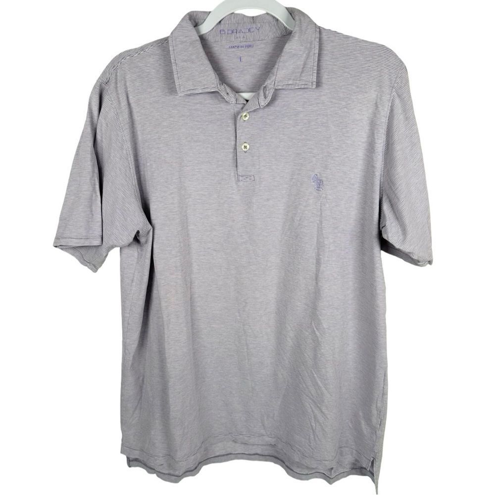B.Draddy Purple White Pinstripe Cotton Short Sleeve Golf Polo Shirt Men’s Large